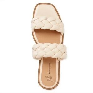 Time and Tru Braided Two Band Sandals Size 7 Open Toe Slip On Casual Ivory Puffy